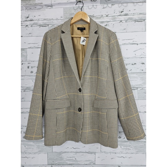 Ann Taylor Jackets & Blazers - Ann Taylor Women 12 Glen Plaid Blazer Neutral Tones Beige Academia